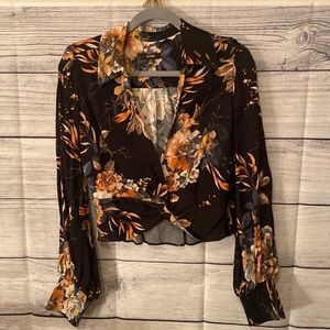 AFRM open front crop floral blouse size small
